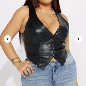Fashion Nova Black Leather Button-Up Vest